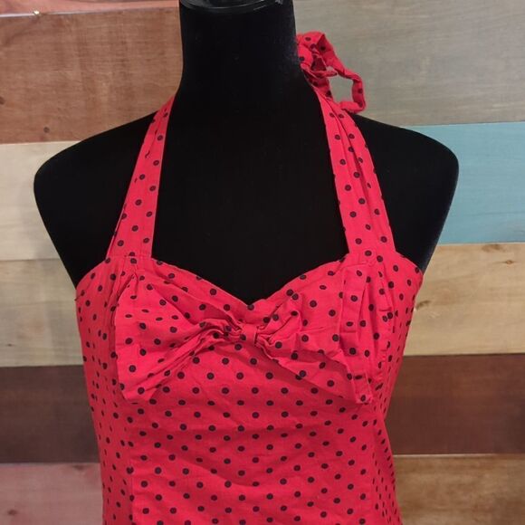 SIZE 16 red and black polka. Halter mini dress - Picture 2 of 4